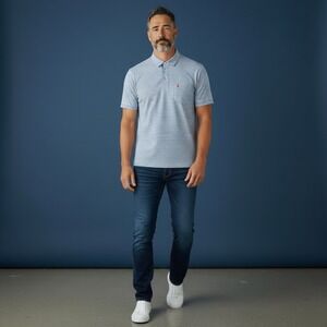 johnnie-o Mens XL Laguna Blue Stripe Performance Polo Shirt Short Sleeve Pocket